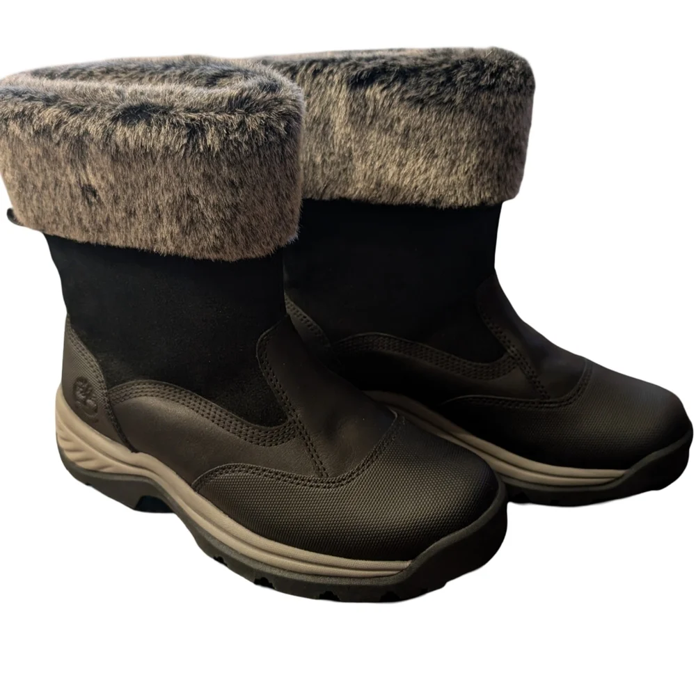 Timberland Women's Waterproof Winter Boots Faux Fur Pull On Black Size 6.5